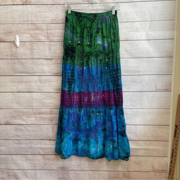 LAPOGEE TIE DYE TIERED MAXI SKIRT - Picture 1 of 7